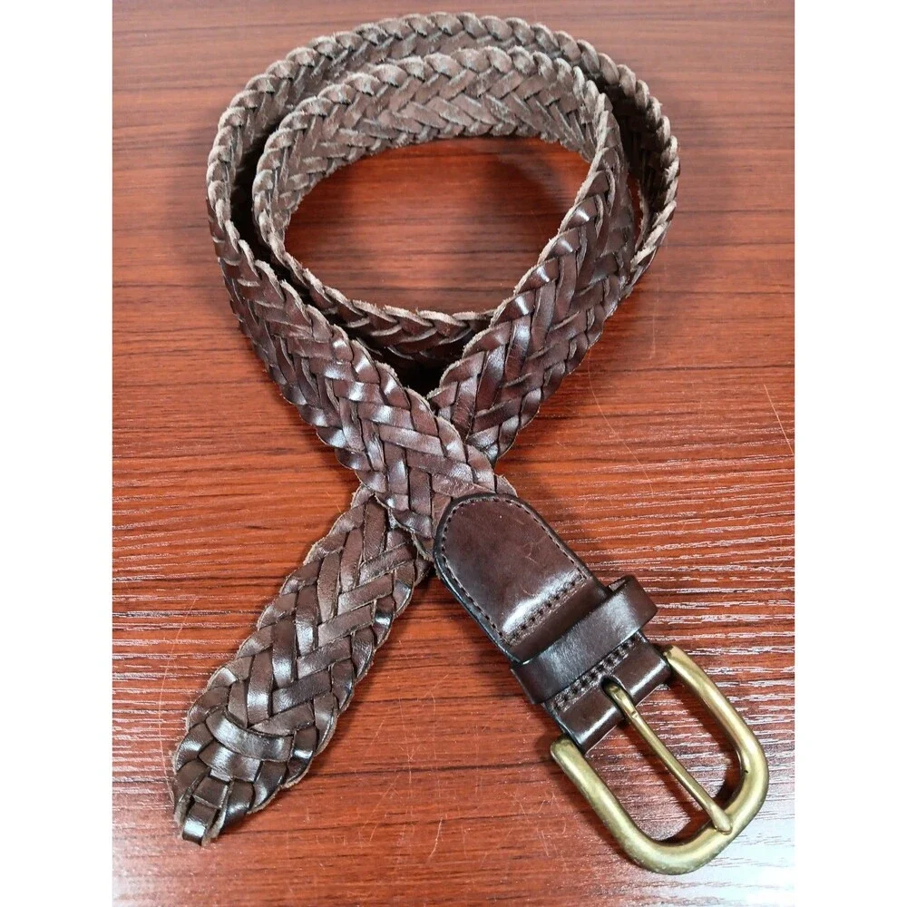 VTG Cole Haan Braided Woven Leather Belt 40/100 Brown Brass Buckle A09964 1.25
